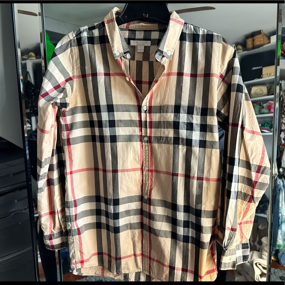 Authentic Burberry Check plaid Button Shirt Kids 14Y. Fits women XXS.